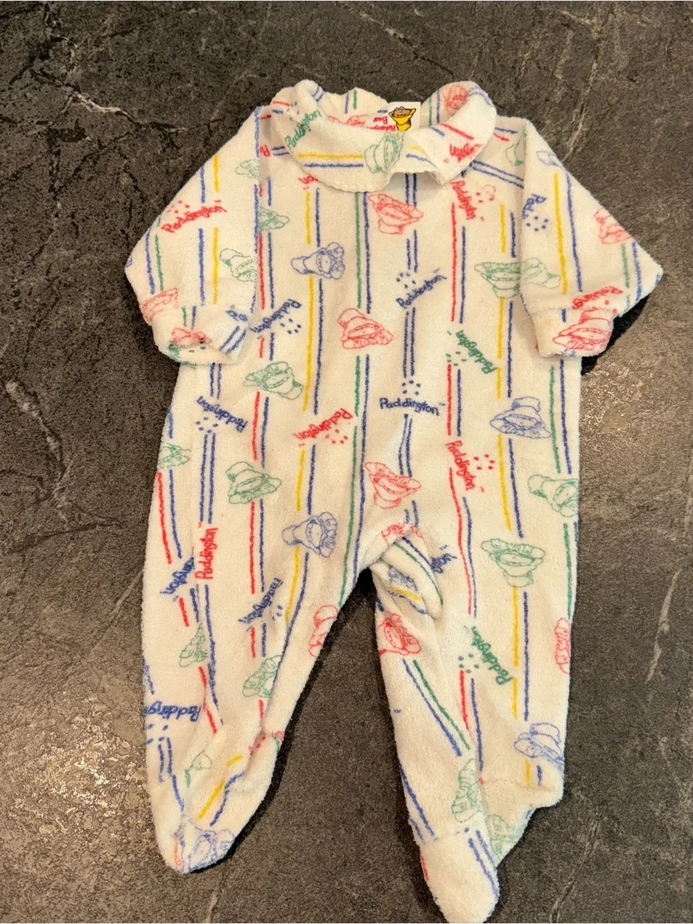 Vintage Paddington one piece terry cloth pajamas baby 6/9 month 90s boy girl
